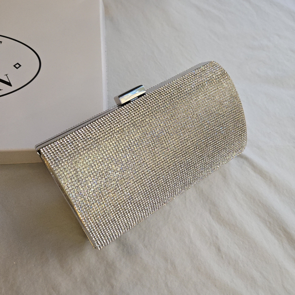 I.N.C. International Concepts Ranndi Sparkle Clutch Silver Rhinestone Bag MI3